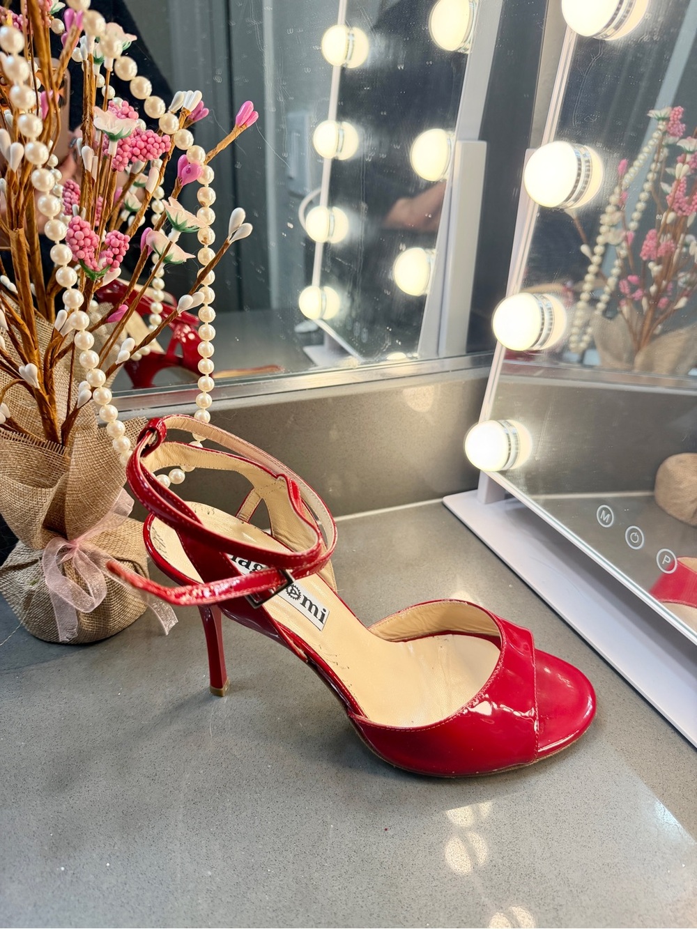 Red Patent Open-Back Stiletto Heels For Tango Dancing by Alagalomi